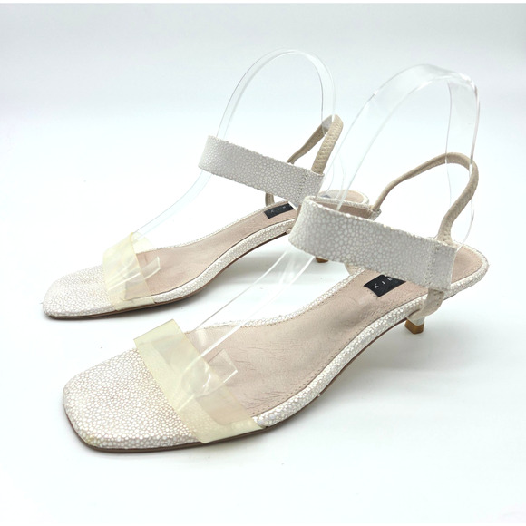 Vintage Y2K Kitten Heels Size 8.5 White Pearl Iridescent Open Toe Sanctuary - Picture 4 of 9